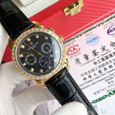 geneve tourbillon PATEK PHILIPPE Geneve Grand Complications 9100 Gold Watch with Baguettes